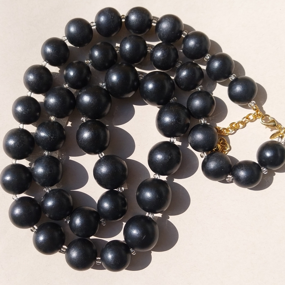 Wood Black Beaded Necklace